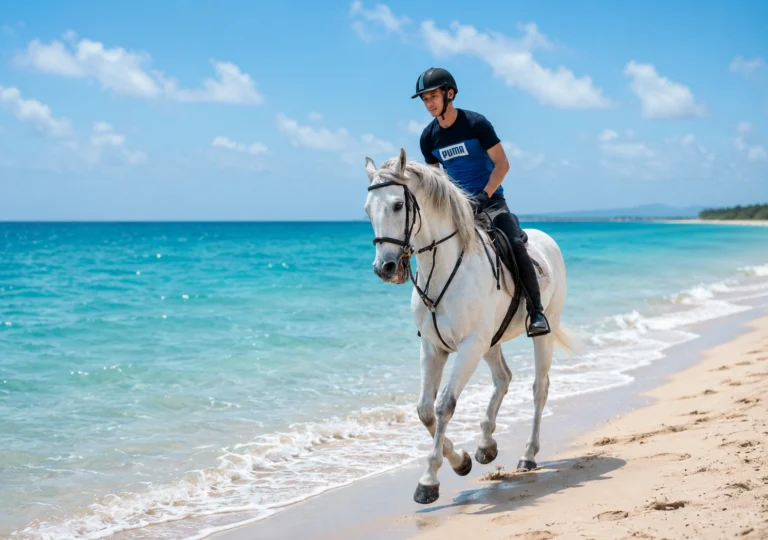 Horse riding on Bel Ombre beach, south Mauritius