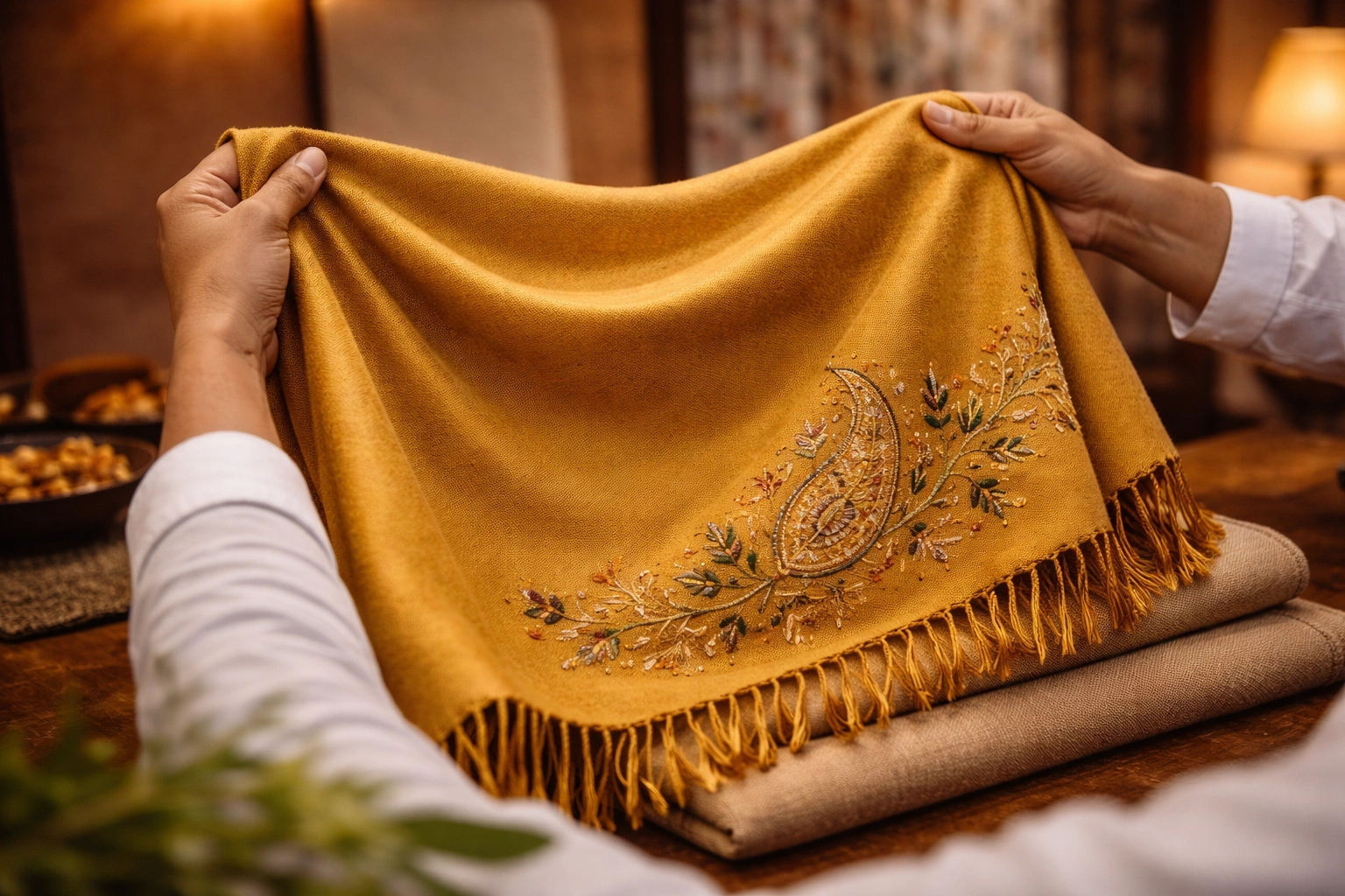 Hand-made shawls and stoles in the boutique