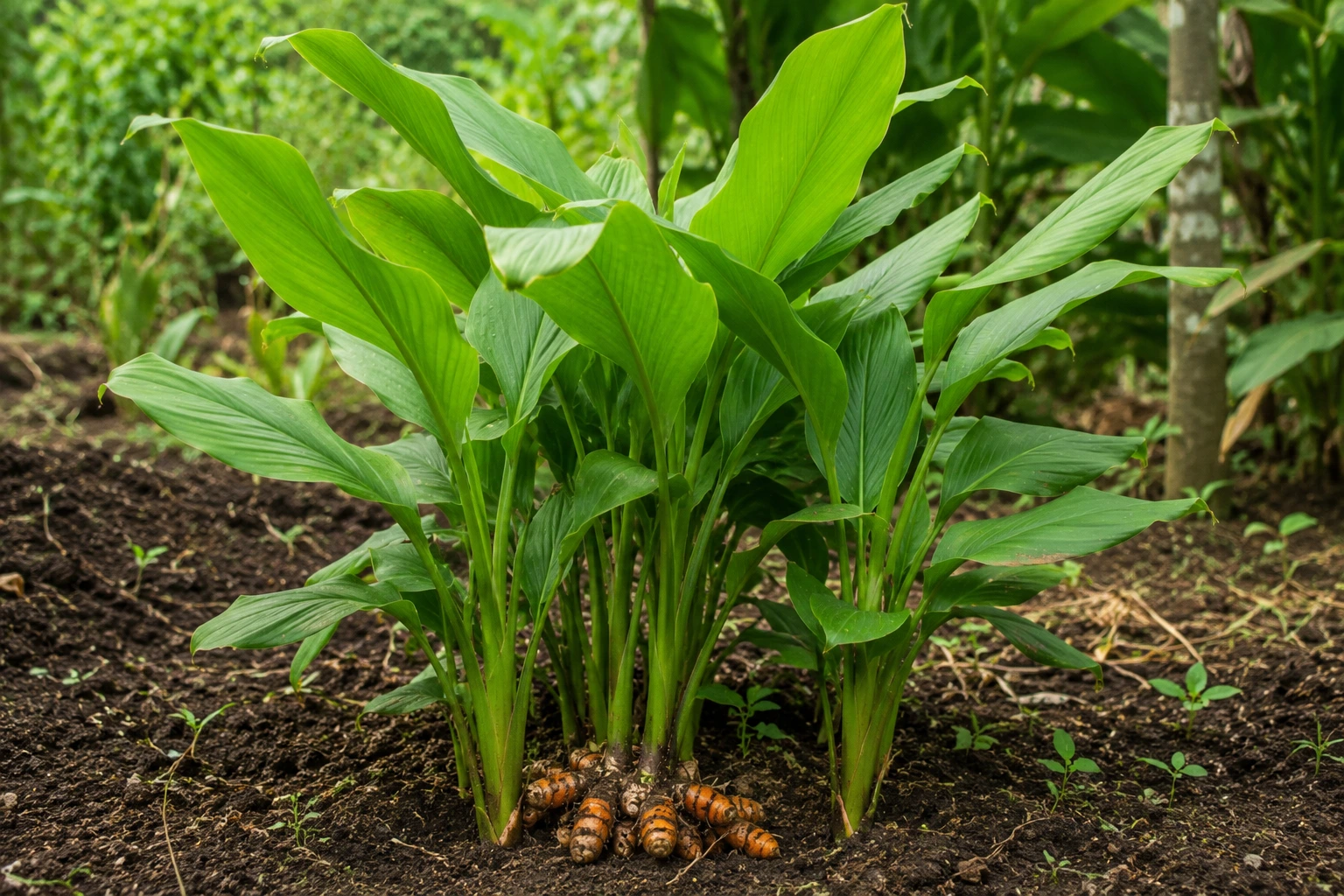 Turmeric plant growing in the garden